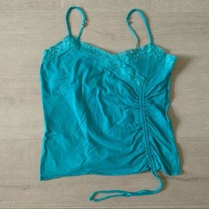 Vintage Aqua Blue Lace Ruched Cami Tank Top Large